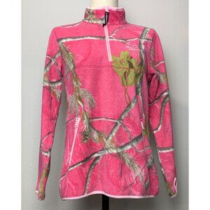 Realtree APC Womens Size Small Pink Camo Quarter-Zip Fleece Pullover Top Hunting
